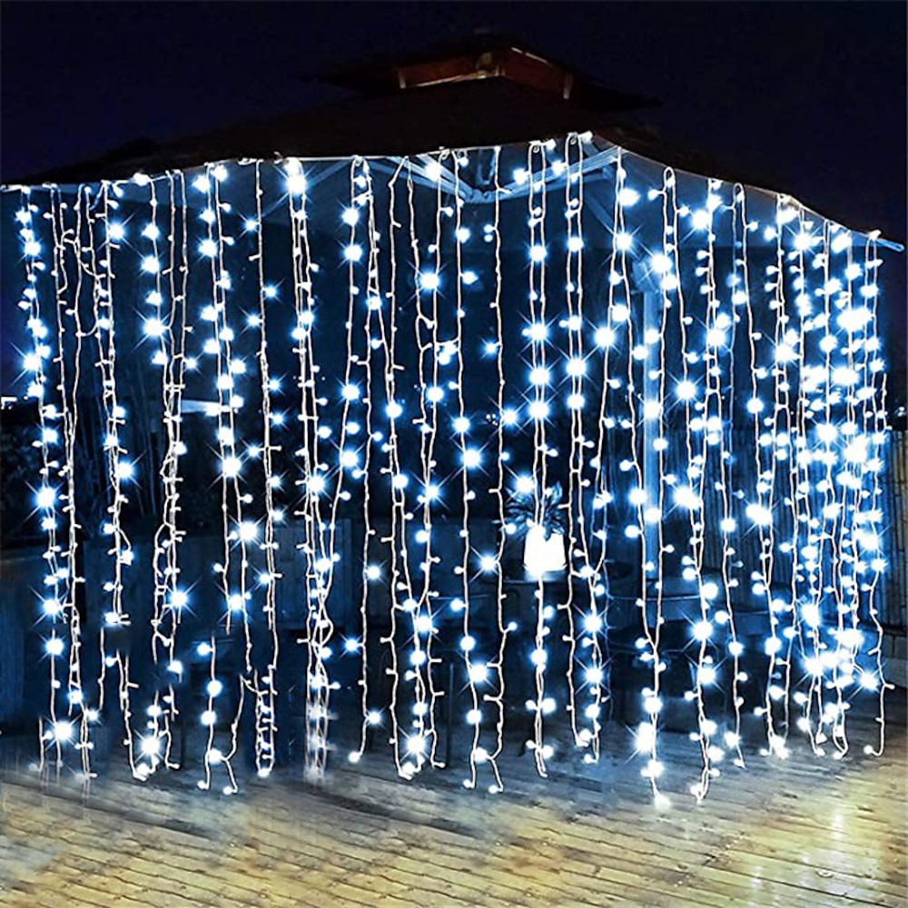 vorhang lichterketten 3x1m 3x2m 3mx3m vorhang lichter 24v niederspannung fernbedienung solarstrom stecker doppelzweck lichterkette erntedankfest weihnachten outdoor party gartendekoration lichterkette Lightinthebox