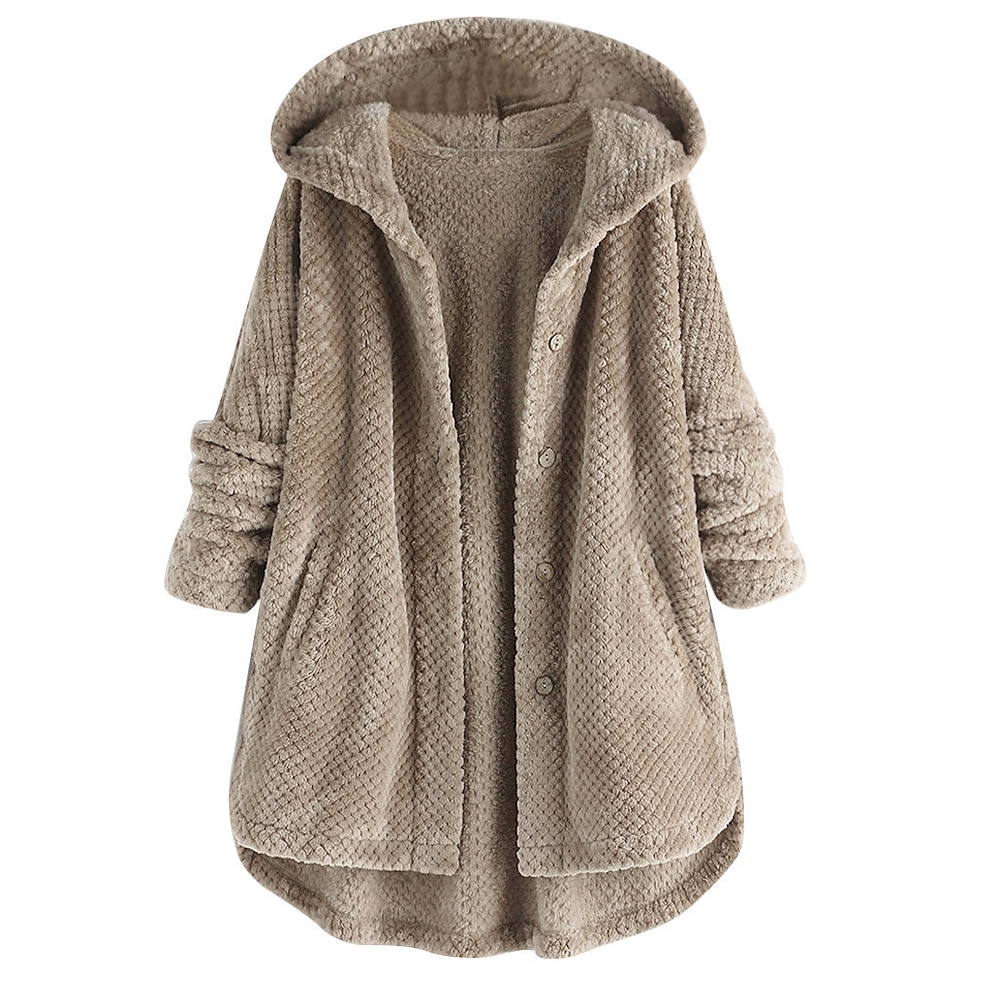 Damen Mantel Teddy-Mantel Sherpa-Jacke Fleecejacke Täglich Herbst Winter Standard Mantel Regular Fit Casual Jacken Langarm Feste Farbe Weinrot Weiß Schwarz Lightinthebox