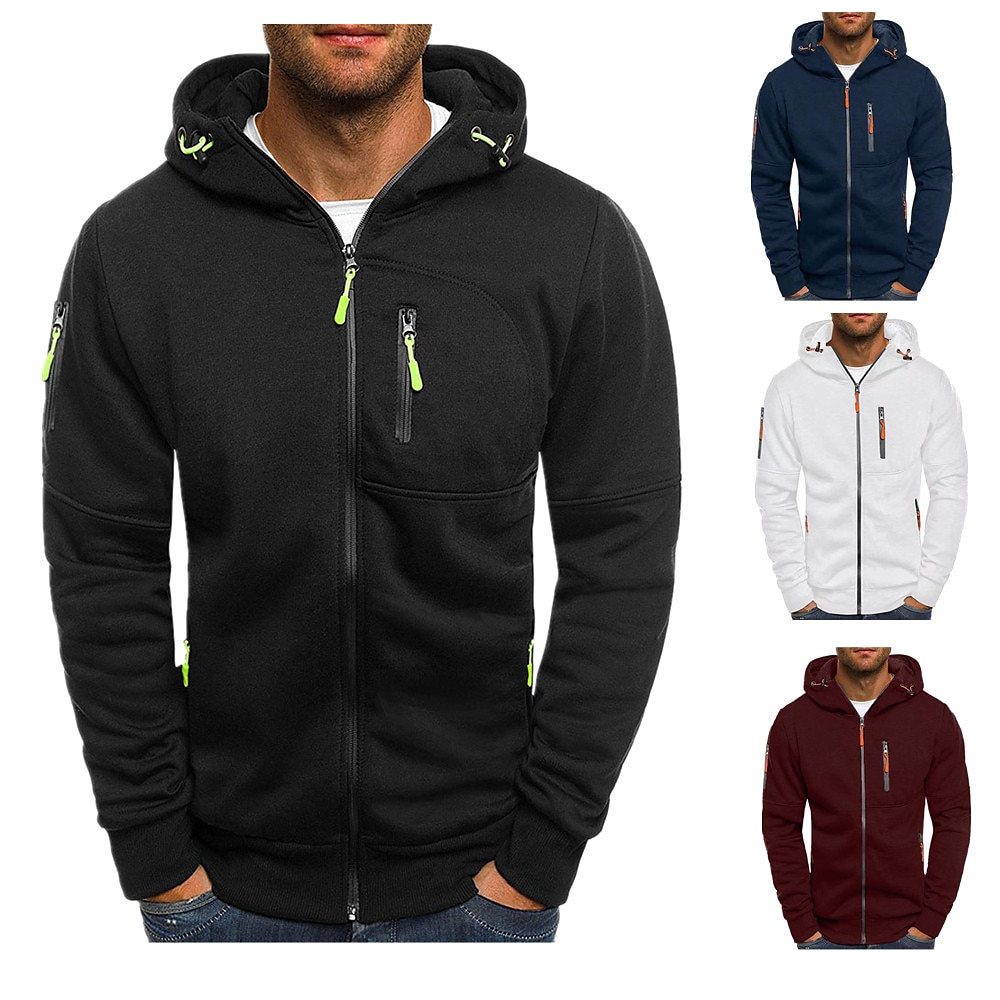 Herren Hoodie Sweatshirt Kapuze Zip Hoodie Kapuzenjacke Sweatjacke Oberbekleidung Weinrot Schwarz Weiß Armeegrün Marineblau Mit Kapuze Feste Farbe Drache Sport Natur Casual Cool Sportbekleidung Lightinthebox