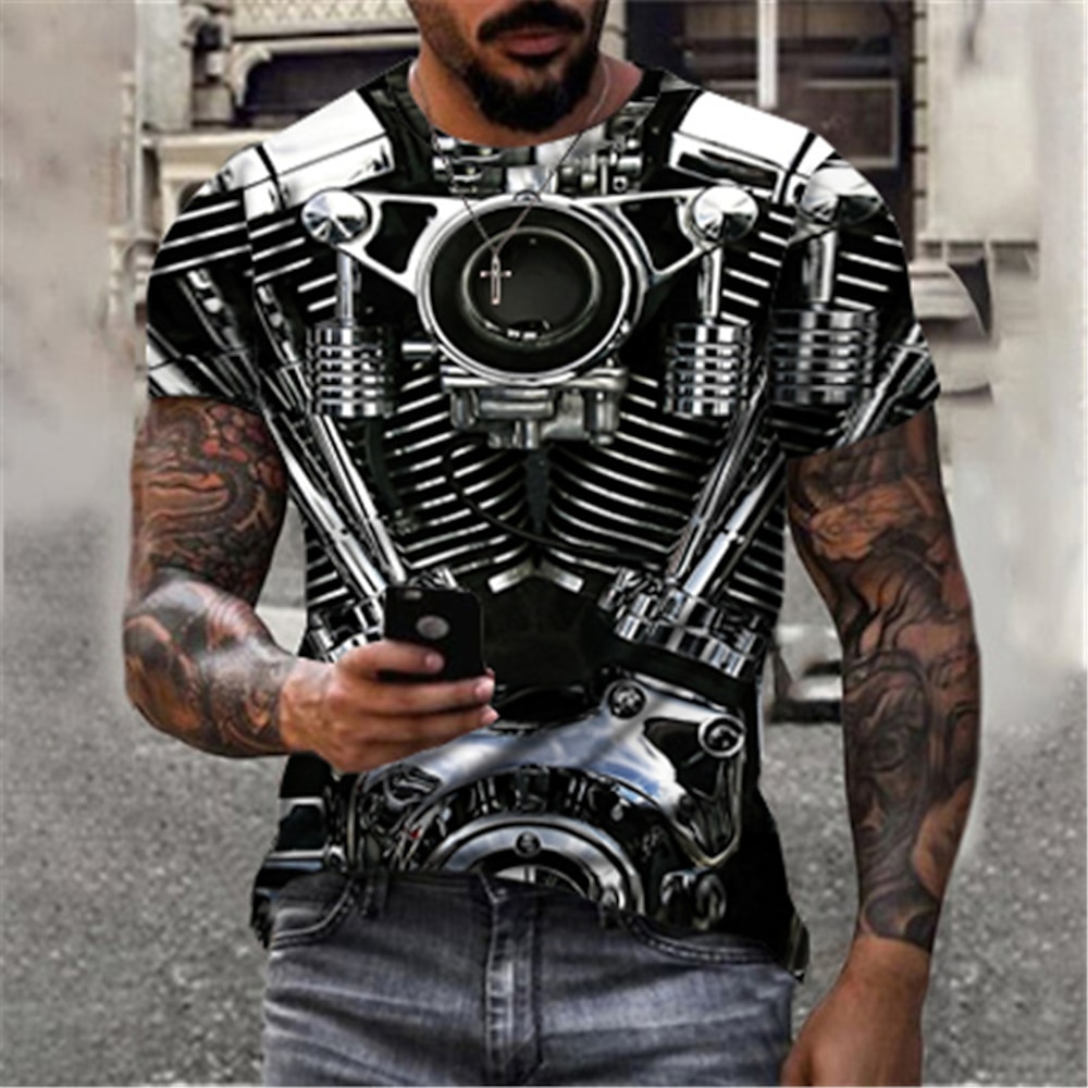 Herren Maschine Motorräder T Shirt Kurzarm T-Shirt 3D-Druck Rundhalsausschnitt Hemd Sport Modisch Designer Outdoor Strasse Casual Schwarz Rote Blau Sommer Bekleidung S M L XL XXL XXXL 4XL Lightinthebox