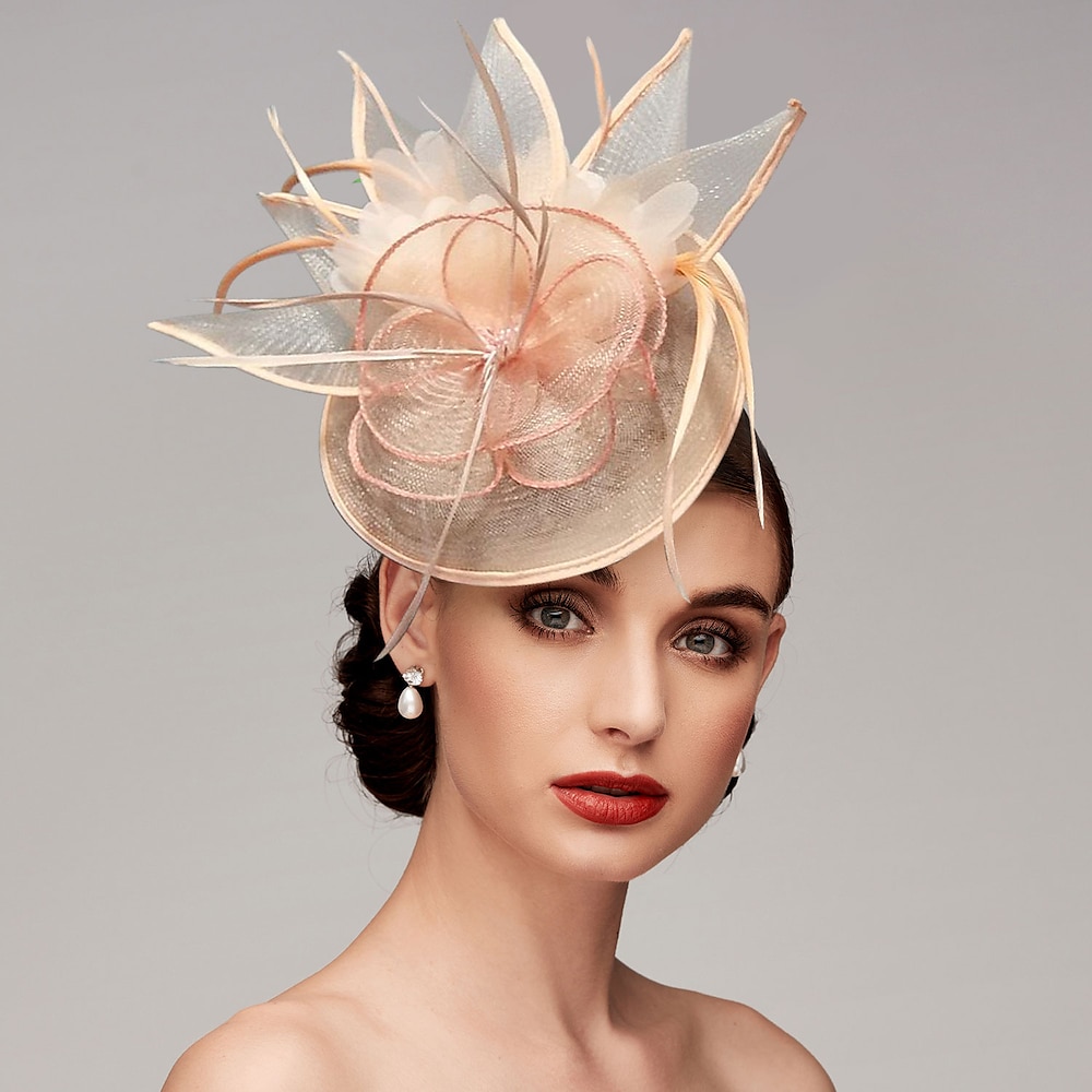 Fascinator aus Federnetz, Kentucky-Derby-Hüte, Kopfbedeckung mit Federkappe, Blume, 1 Stück, Hochzeit, Pferderennen, Ladies Day, Melbourne Cup, Kopfbedeckung, Kleid zum Beeindrucken, 2024 Lightinthebox