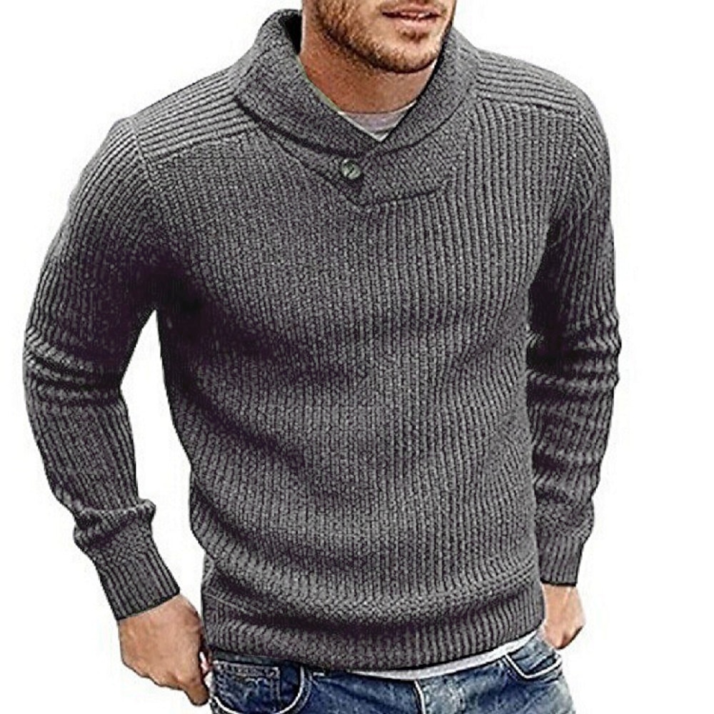 Herren Pullover Strickjacke Stricken Taste Strick Feste Farbe Hemdkragen Stilvoll Vintage-Stil Casual Freizeitskleidung Bekleidung Herbst Winter Schwarz Weiß S M L Lightinthebox