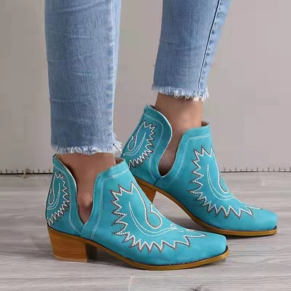 türkise Westernstiefeletten für Damen mit gesticktem Design - stylische Cowboystiefel für Casual- und Country-Outfits Lightinthebox