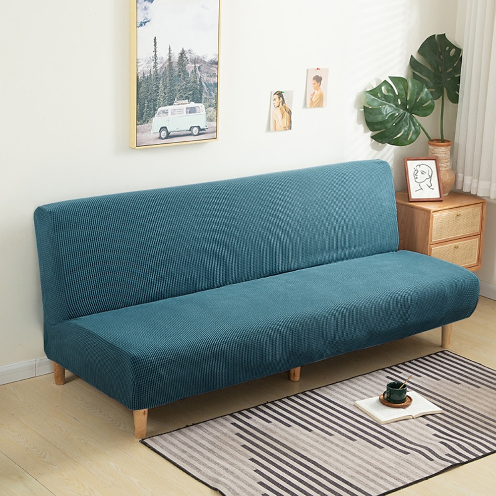 Stretch-Futon Sofabezug grün Schonbezug elastische Couch weiß grau einfarbig armlos Sofa Möbelschutz fest weich strapazierfähig waschbar Lightinthebox