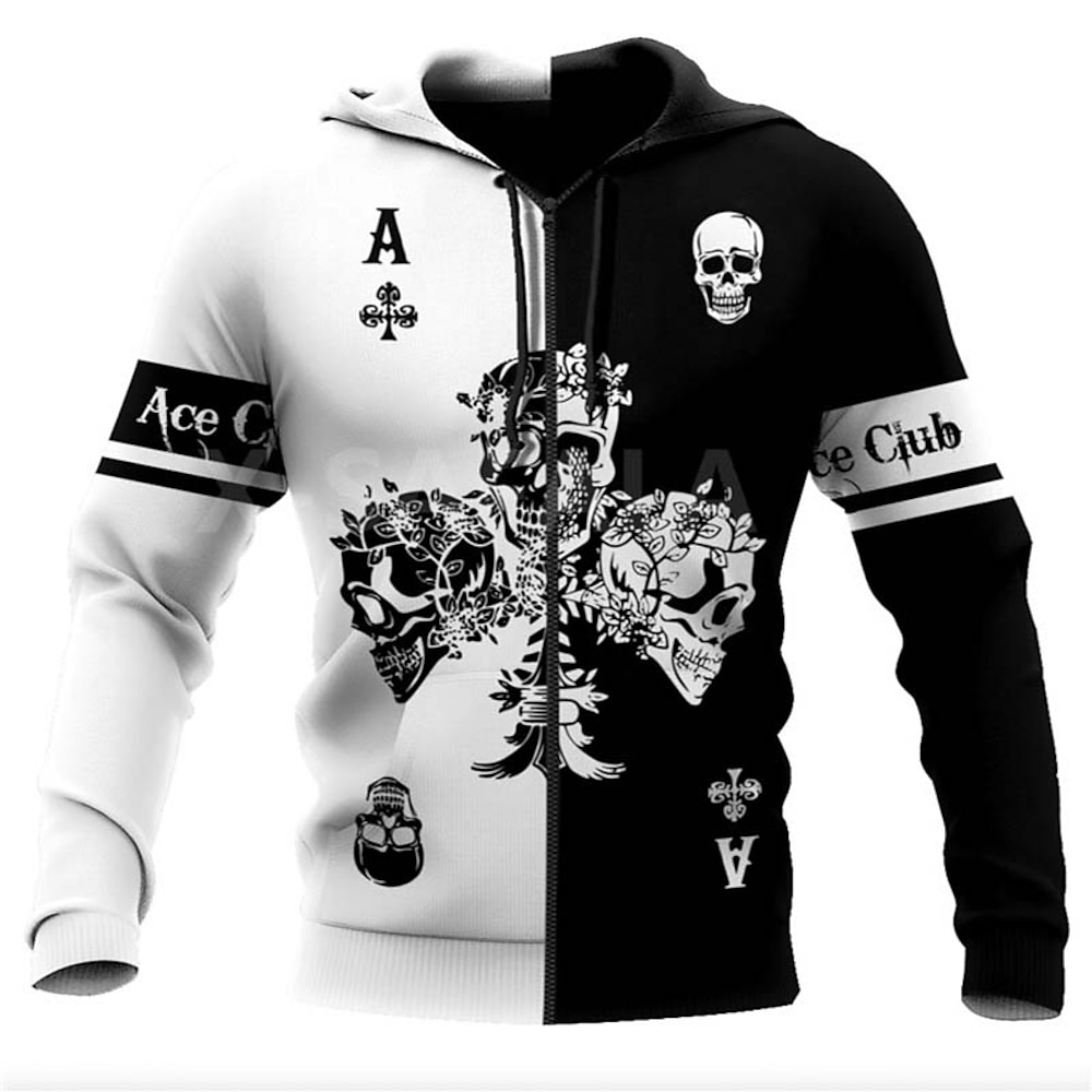 Herren Farbblock Totenkopf Motiv Hoodie Sweatshirt Kapuze Hoodies Pullover Hoodie Sweatshirt Kapuze Langarm Sweatshirt mit Kapuze Mit Kapuze Designer 3D-Druck Casual Täglich Sport Schwarz und Wei Lightinthebox