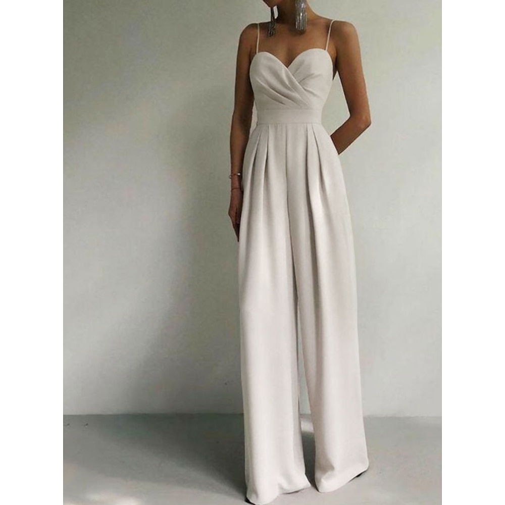 Jumpsuits Ballkleider elegantes Kleid Ball formeller Abend bodenlang ärmellos Spaghettiträger Spandex mit Falten Kleid zum Beeindrucken Stretchkleid 2025 Lightinthebox