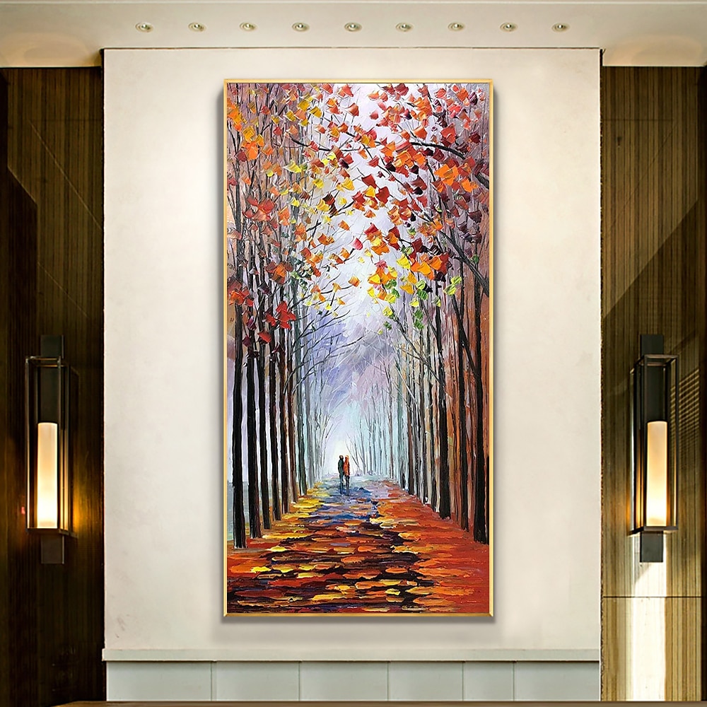 Ölgemälde handgemachte handgemalte Wandkunst ländliche Landschaft abstrakte Herbstpark Hauptdekoration Dekor gerollte Leinwand kein Rahmen ungedehnt Lightinthebox