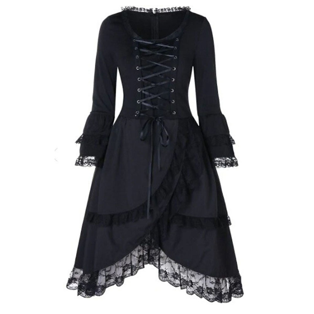 Gotische Lolita Cocktailkleid Vintage-Kleid Kleid Kurz / Mini Steampunk Übergrössen Damen Spitze Feste Farbe A-Linie Karneval Maskerade Leistung Verabredung Festival Teen Erwachsene Kleid Ganzjährig Lightinthebox