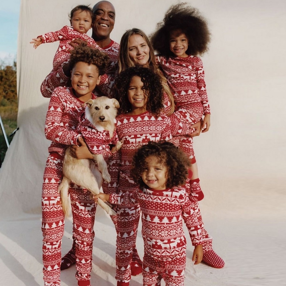 Familie Weihnachtspyjama für die Familie Pyjamas Weihnachtsmuster Hirsch Innen Bedruckt Rote Langarm Aktiv Passende Outfits Lightinthebox