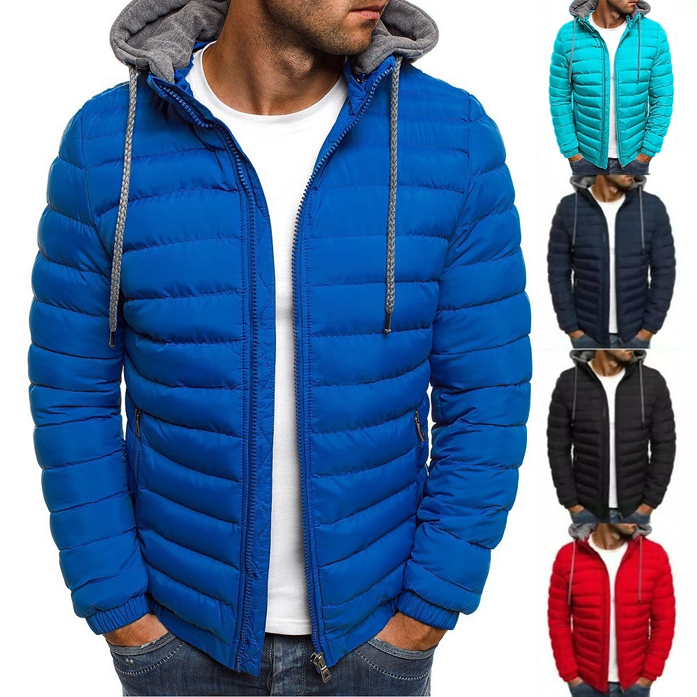 Schwarzer Hoodie für Herren Bubble Coats Puffer Plain Jacken Winter Warm Gesteppte Outwear mit Reißverschluss Leichte, gepolsterte Daunenjacke mit Kapuze Solide Jacken Dicker Mantel Winterjacke Winddicht Klettern Angeln Lightinthebox