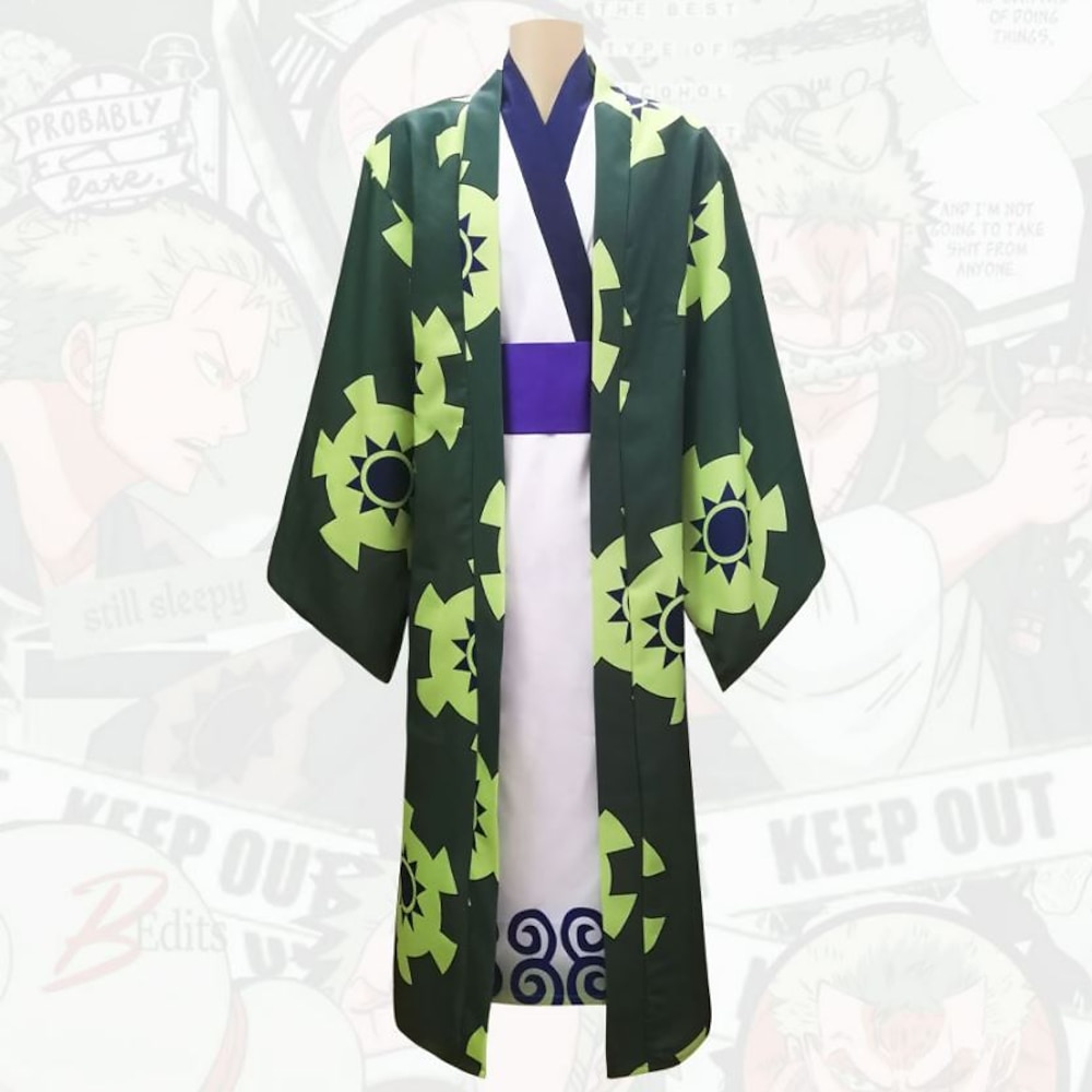 Inspiriert von One Piece Roronoa Zoro Anime Cosplay Kostüme Japanisch Cosplay-Anzüge Mantel Gymnastikanzug / Einteiler Taillengürtel Für Herren Lightinthebox