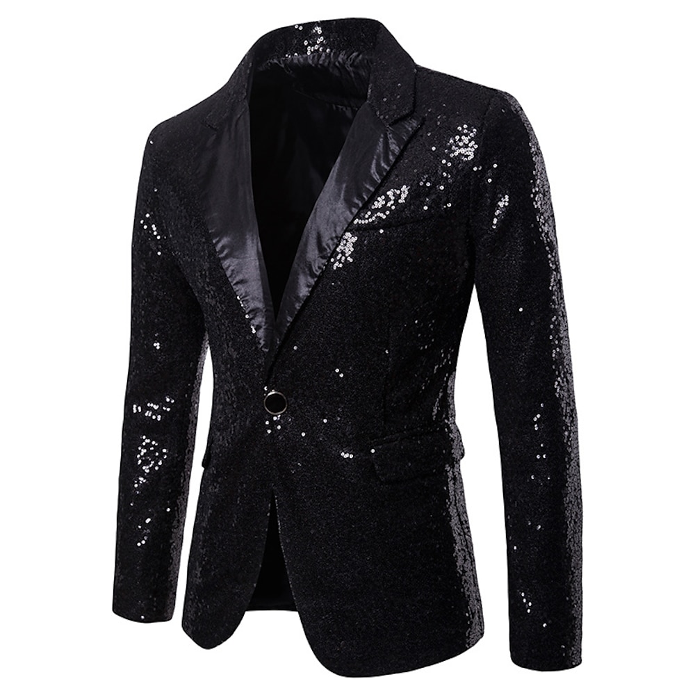 Herren Jacke Blazer Sakko Hochzeit Party / Abend Reflektierend Glitzer Pailletten Frühling Herbst Pailletten Party Schalrevers Regulär Standard Regular Fit Schwarz Silber Rote Blau Purpur Jacken Lightinthebox