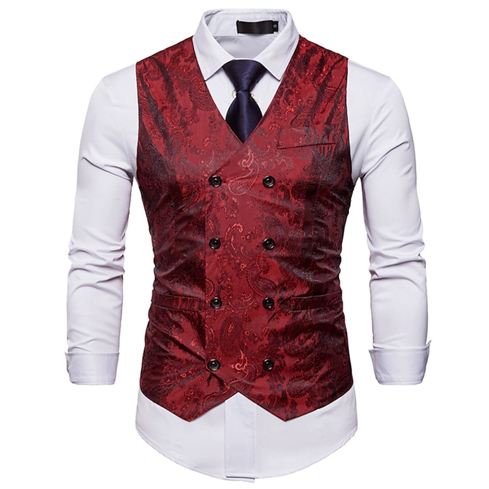 Herren Weste Formal Hochzeit Party Bühne Smart Casual Polyester Geometrisch V Ausschnitt Regular Fit Schwarz Weiß Gelb Rote Weste Lightinthebox