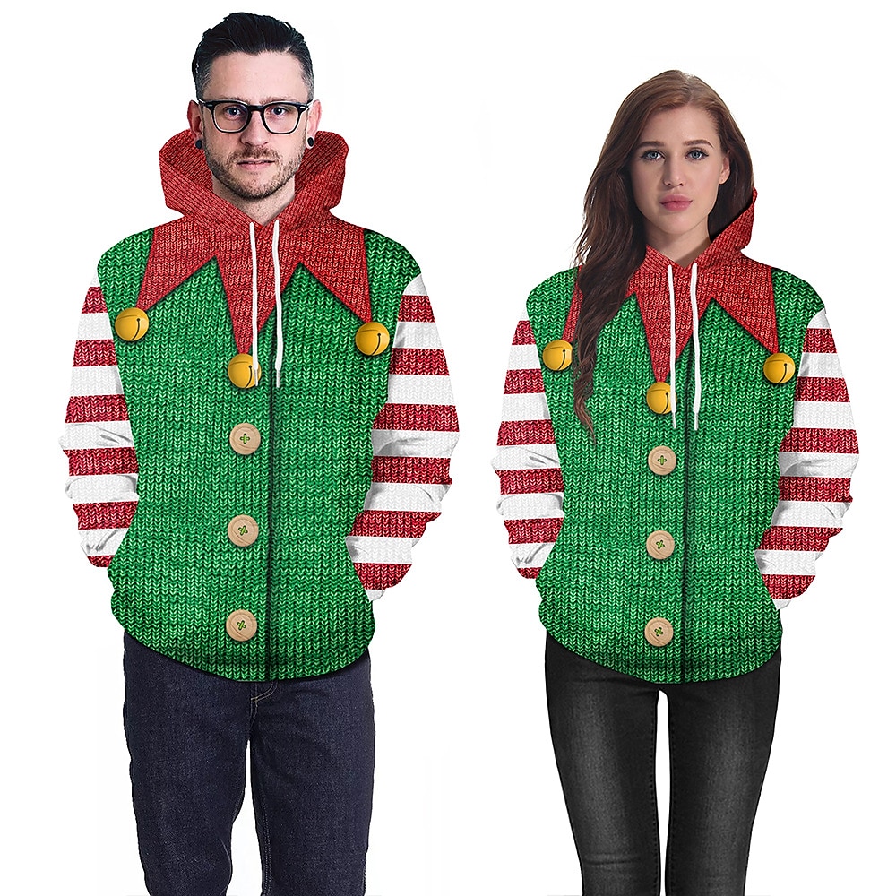 Elf Weihnachtsstrickjacke Kapuzenshirt Elfenkostüm Pullover 3D-Druck Paar Herren Damen Weihnachten Karneval Maskerade Weihnachten Spezialmodell Passende Familienoutfits Erwachsene Party Weihnachten Lightinthebox