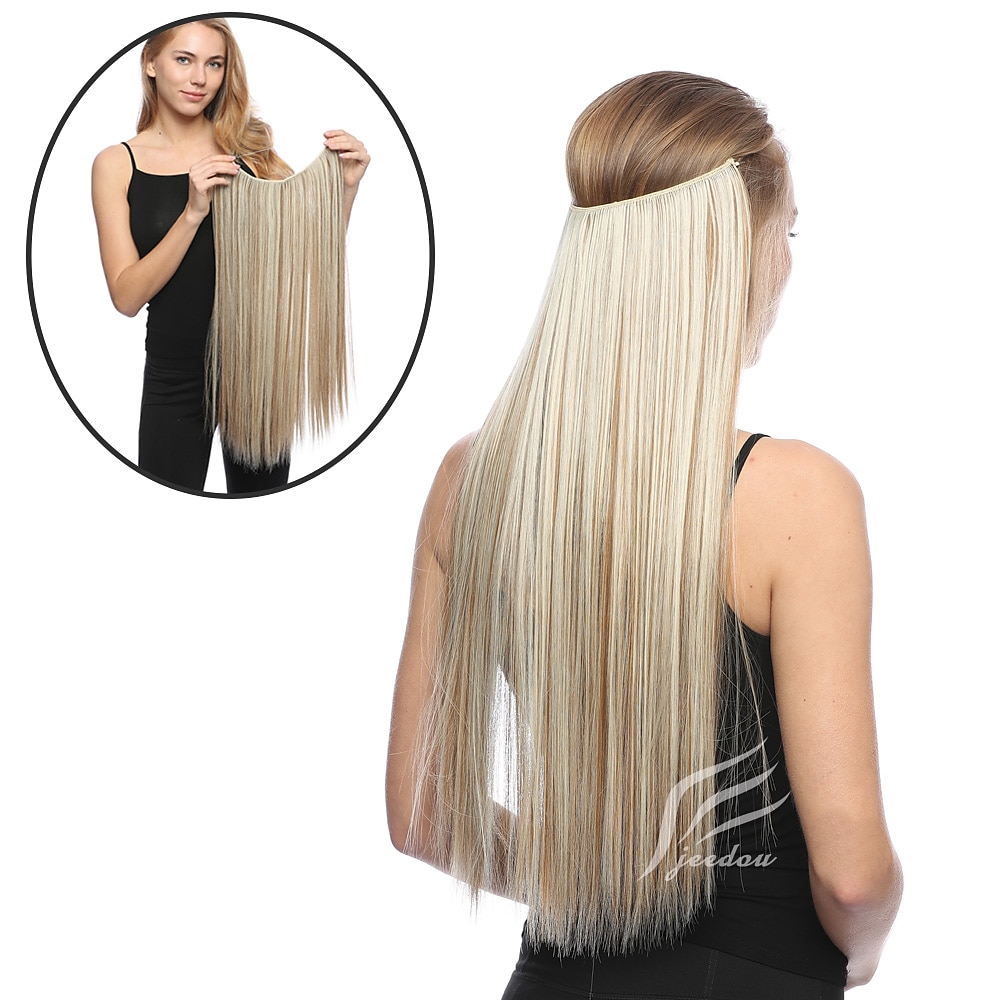 24 Zoll 50 Gramm 100 Gramm synthetische Haarverlängerung allmähliche Farbe braun grau blond String Halo Haarteile Extensions Lightinthebox