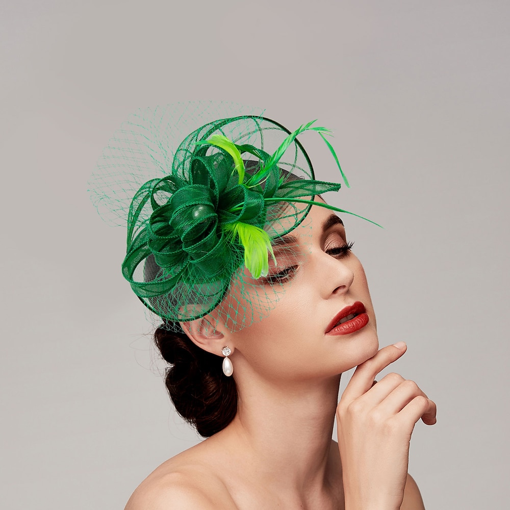 Federn/Netz-Fascinator, Kentucky-Derby-Hut/Kopfbedeckung mit Feder/Mütze/Blume, 1 Stück, Hochzeit/Pferderennen/Damentags-Kopfbedeckung Lightinthebox