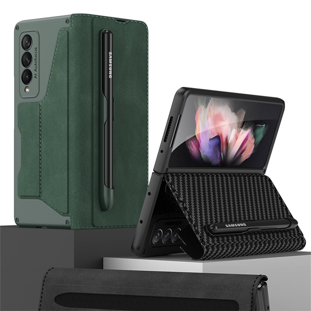 Handy Hülle Handyhüllen Für Samsung Galaxy Z Fold 5 Z Fold 4 Z Fold 3 Z Fold 2 Ganzkörper-Gehäuse Kreditkartenfächer Staubdicht Beidseitig Einfarbig PU-Leder Lightinthebox