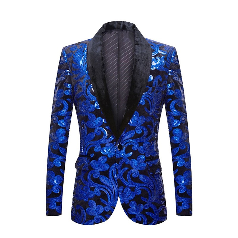 Herren Partyblazer Retro 70er Jahre Disco Partyblazer Sparkle Casual Pailletten Partyblazer Regular Regular Fit Pailletten Königsblau 2024 Lightinthebox