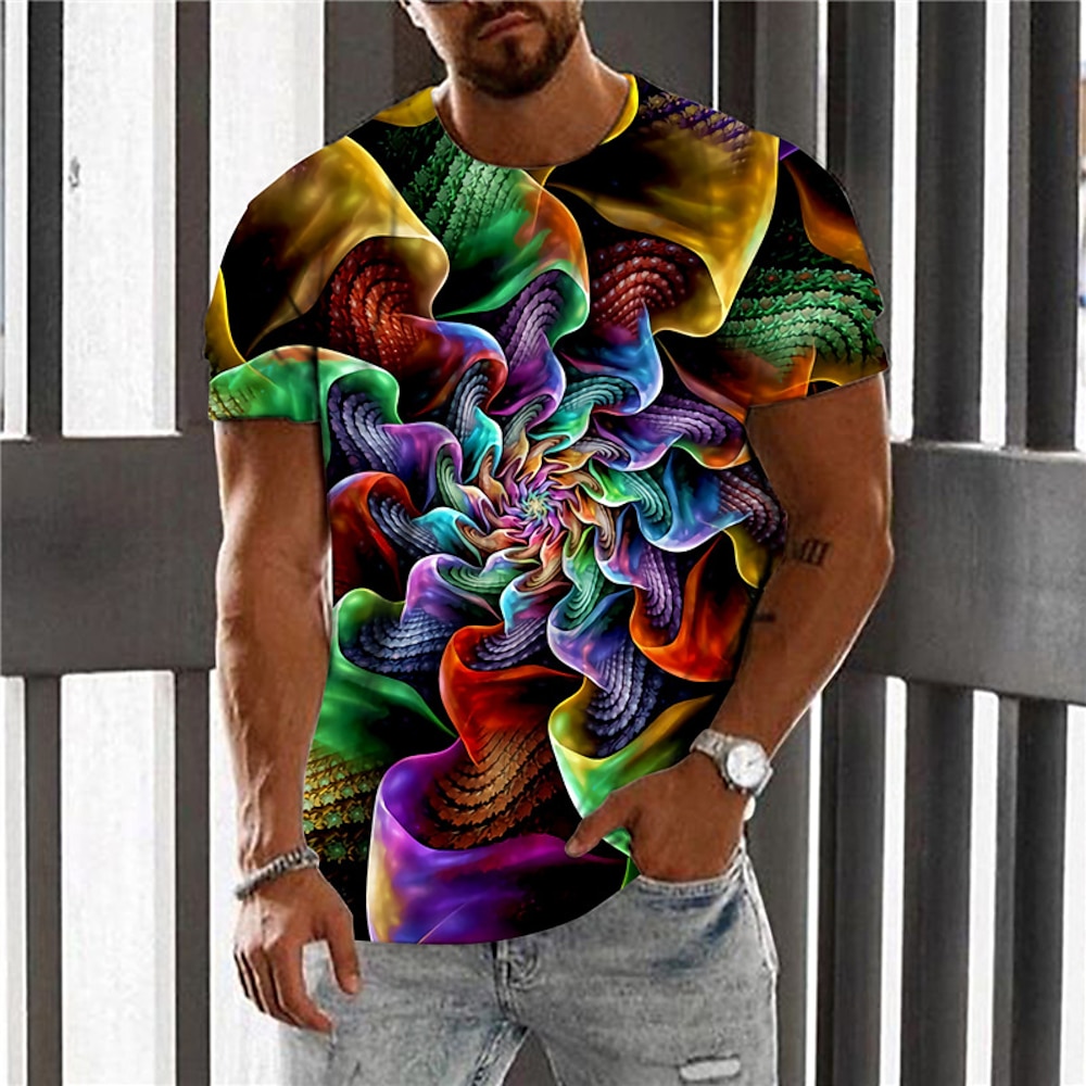 Herren Unisex Grafik-Drucke Spirale Streifen T Shirt Kurzarm T-Shirt 3D-Druck Rundhalsausschnitt Hemd Designer Brautkleider schlicht Groß und hoch Täglich Festtage Regenbogen Sommer Bekleidung S M L Lightinthebox