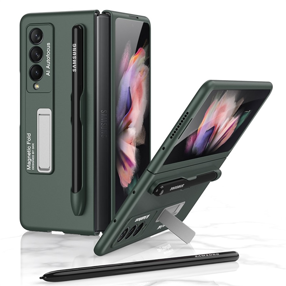 Handy Hülle Handyhüllen Für Samsung Galaxy Z Fold 3 Rückseite Kameraobjektivschutz Ständer mit Stifthalter Einfarbig PC Lightinthebox