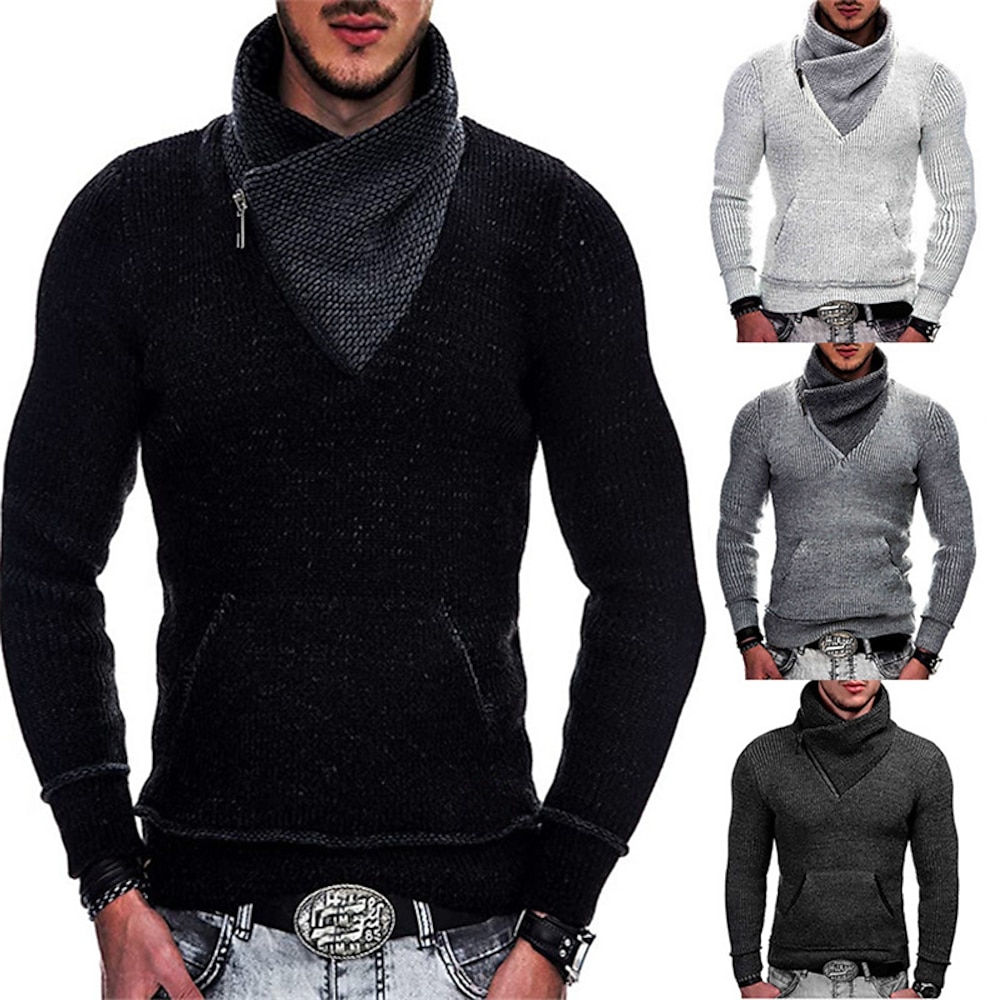 Herren Pullover Zur Seite fahren Stricken Zip Vordertasche Farbblock Rollkragen Vintage-Stil Casual Outdoor Täglich Bekleidung Herbst Winter Hellgrau Dunkelgray S M L / Langarm / Langarm Lightinthebox