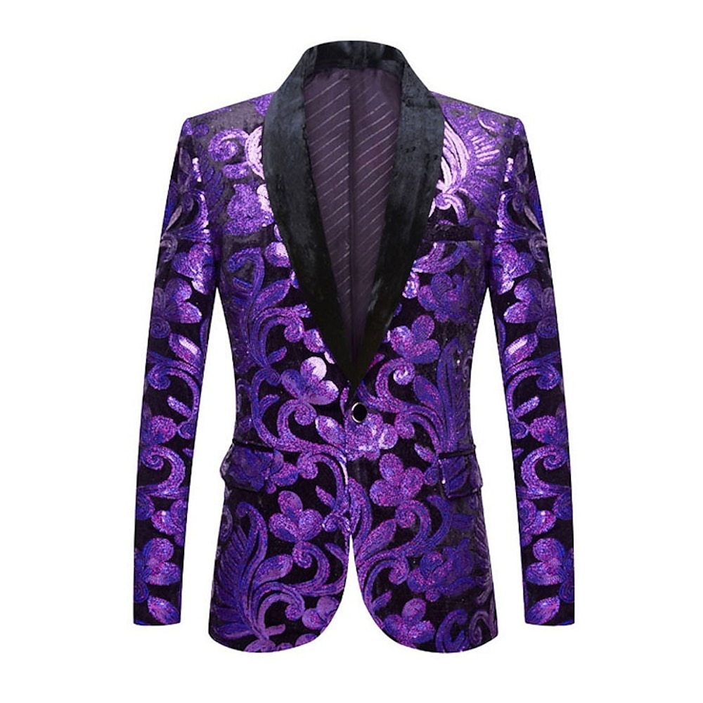 Herren Glanz Brautkleider schlicht Pailletten Blazer-Jacke Blazer Sakko Blumen Pailletten Blazer Standard Slim Fit Purpur 2023 Lightinthebox