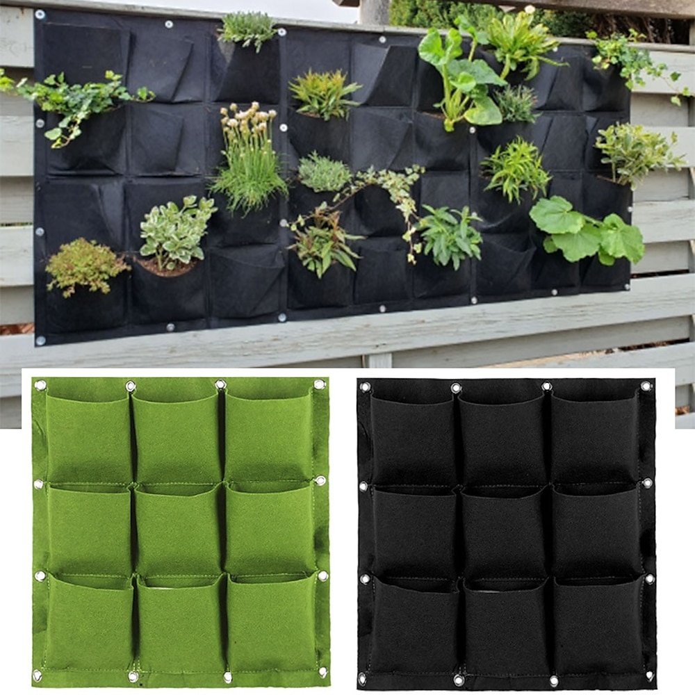 9 vertikale Taschen für den Garten, Pflanzbeutel zum Aufhängen, Pflanztöpfe, grün, schwarz, Pflanzgefäß, Gemüsegartenzubehör Lightinthebox