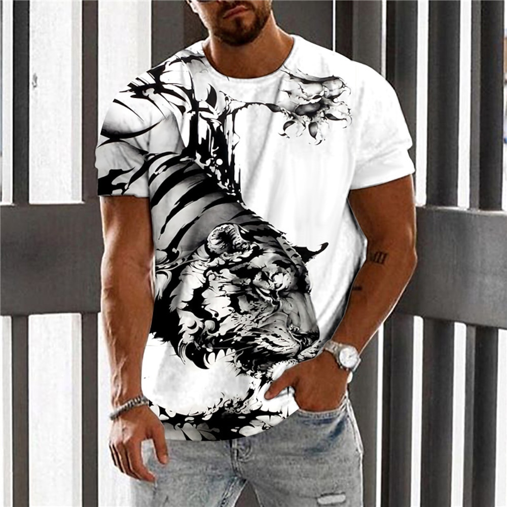 Herren Unisex Tiger Grafik-Drucke T Shirt Kurzarm T-Shirt 3D-Druck Rundhalsausschnitt Hemd Designer Brautkleider schlicht Groß und hoch Täglich Festtage Weiß Gelb Grün Sommer Bekleidung S M L XL XXL Lightinthebox