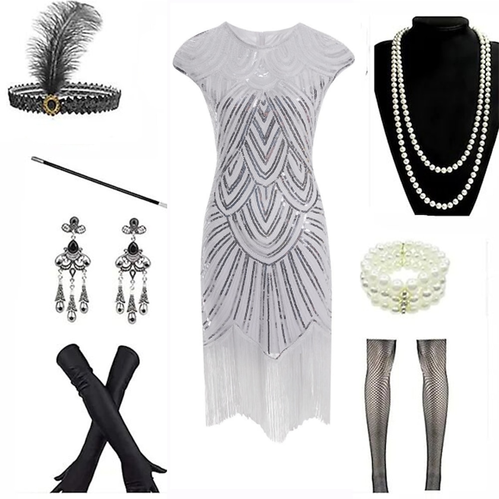 Brüllen 20s 1920s 1930er Der große Gatsby Ballkleider Flapper Kleid Kleid Austattungen Partykostüm Weihnachtskleid Armband Der große Gatsby Damen Quaste V Ausschnitt Karneval Abschlussball Festival Lightinthebox