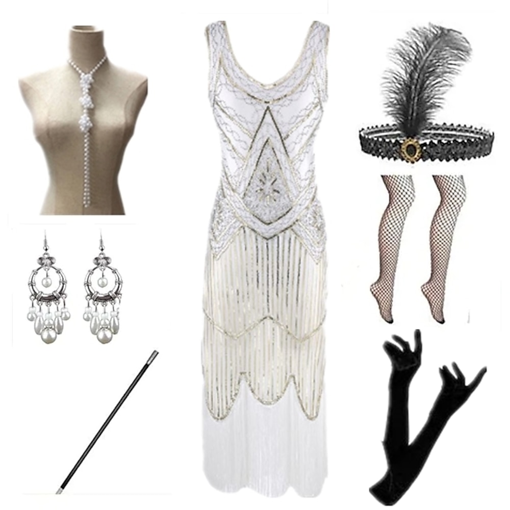 Brüllen 20s 1920s 1930er Ballkleider Cocktailkleid Flapper Kleid Kleid Austattungen Partykostüm Weihnachtskleid Armband Der große Gatsby Damen Quaste V Ausschnitt Karneval Abschlussball Festival Lightinthebox