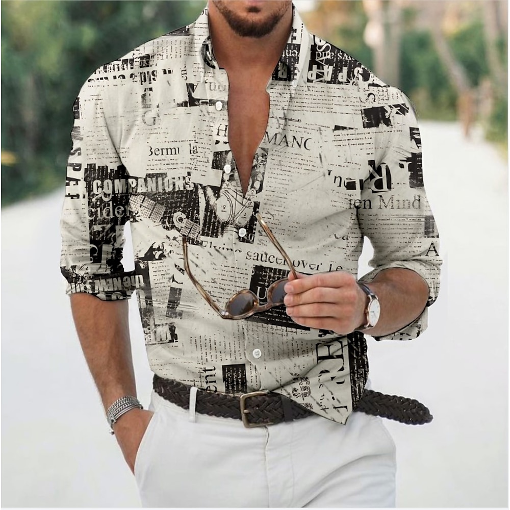 Herren Farbblock Hemd Knopfhemd Langarm Vintage Modisch Designer Casual Täglich Festtage Frühling Sommer Umlegekragen Button-Down Weiß Lightinthebox