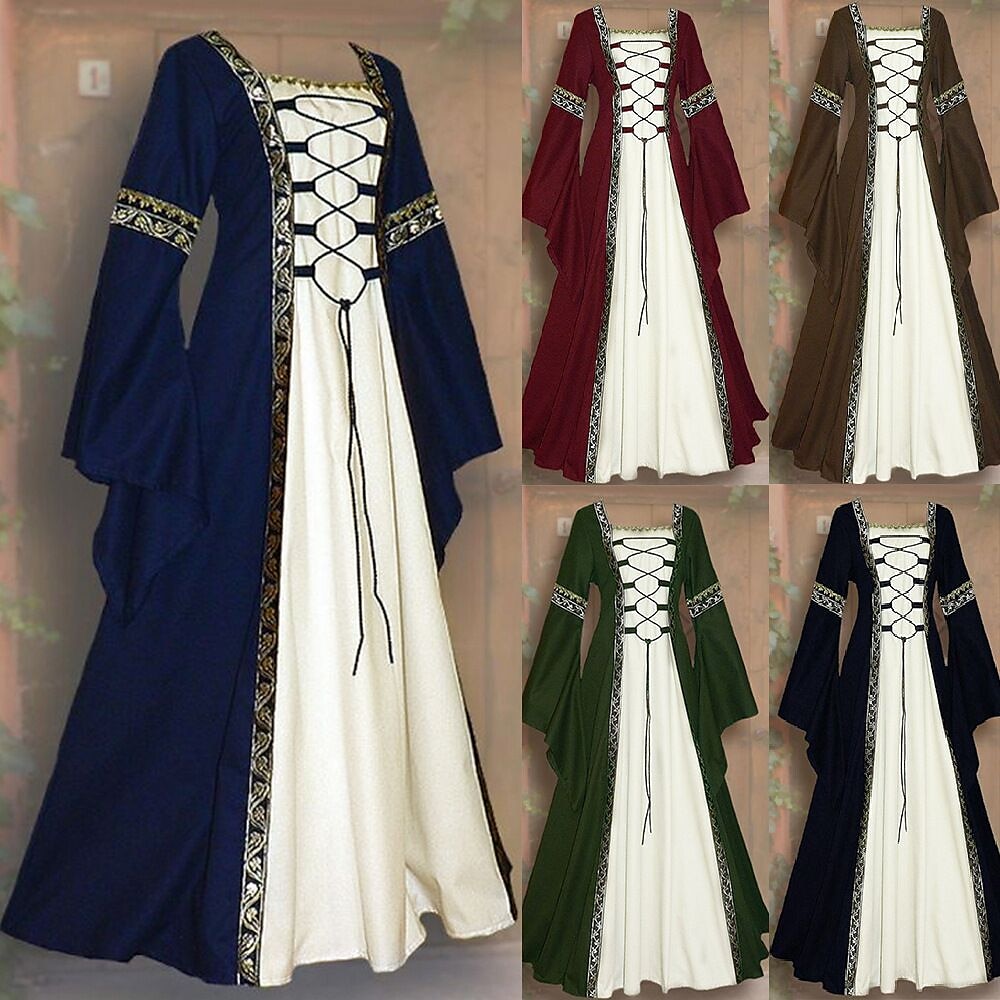 Retro Vintage Mittelalterlich Renaissance Knöchellänge Kleid irisch Vikinger Outlander Übergrössen Damen Faschingskostüme Keltisch Halloween Karneval LARP Ren Faire Festival Erwachsene Kleid Lightinthebox