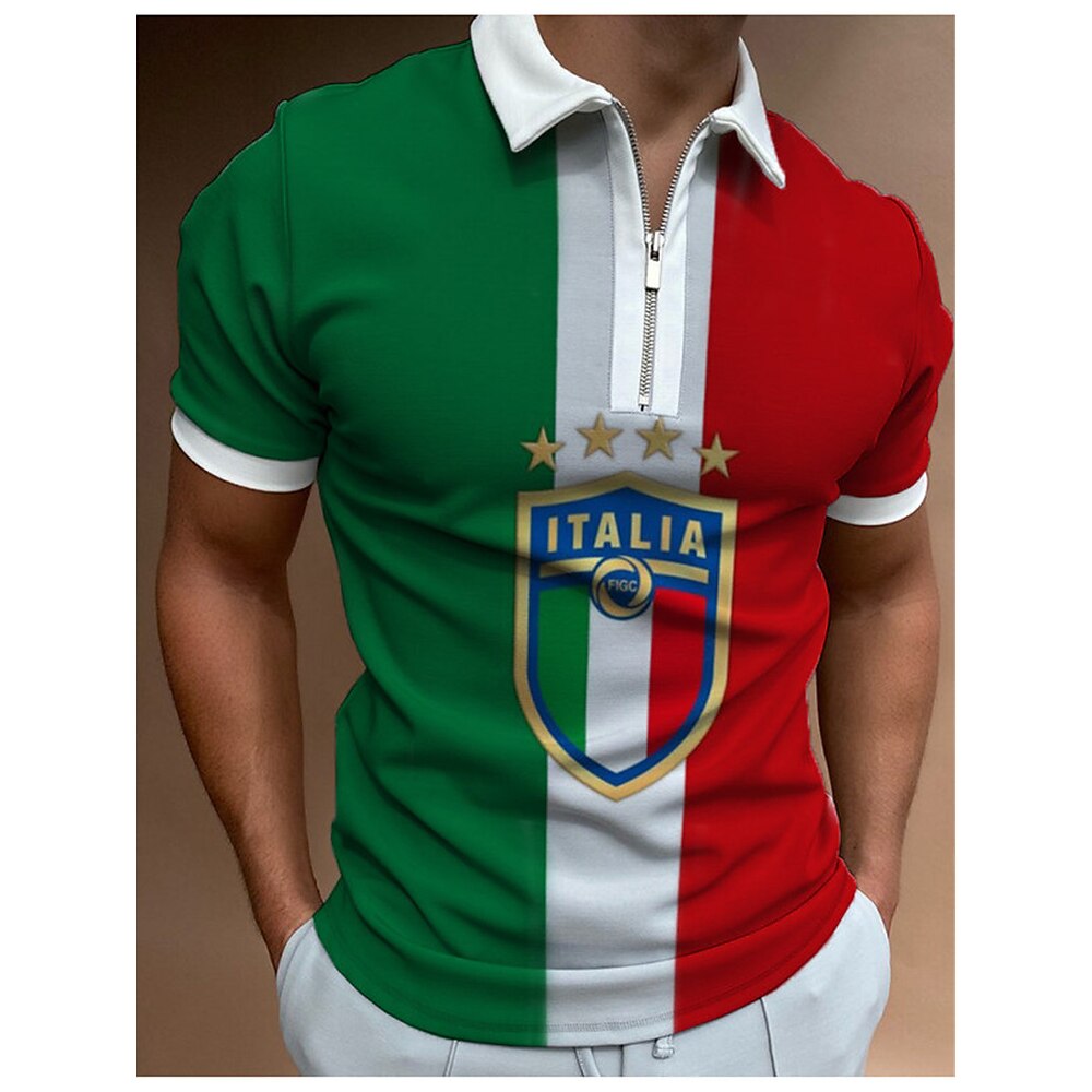 Herren Patriotisch Italienische Flagge Poloshirts mit Reißverschluss Golfhemd Kurzarm Polo-Shirts Hemden mit Kragen Brautkleider schlicht Strassenmode Urlaubskleidung Party-Outfits 3D-Druck Polo mit Lightinthebox