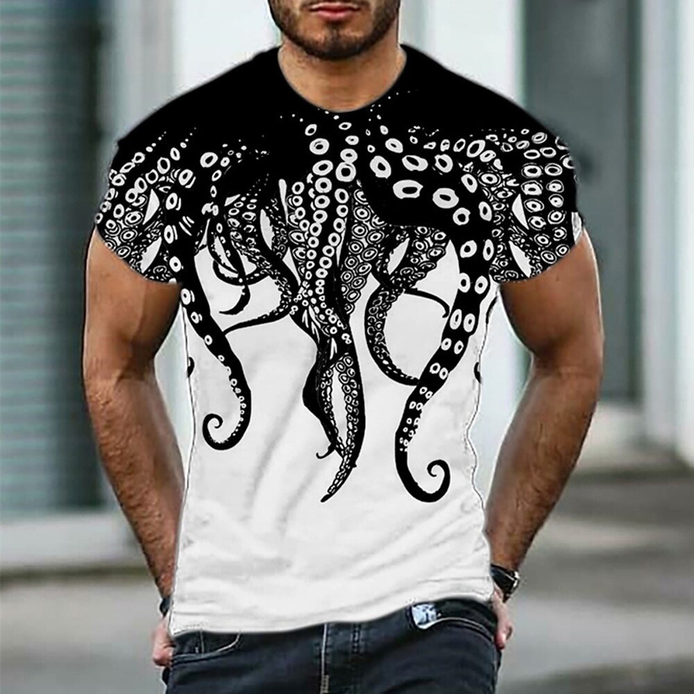 Herren Graphic Oktopus T Shirt Kurzarm T-Shirt 3D-Druck Rundhalsausschnitt Hemd Designer Klassisch Brautkleider schlicht Täglich Sport Wochenende Schwarz / Weiß Rote Blau Sommer Bekleidung S M L XL Lightinthebox