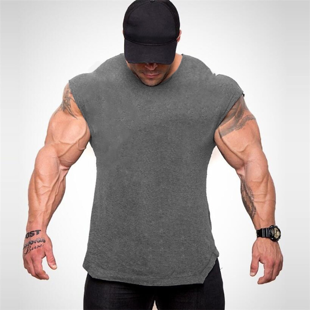 Herren Tank Top Running Sport Top Fitnesshemd Ärmellos Shirt Sportlich Baumwolle Atmungsaktiv Weich Ausschwitzen Fitnesstraining Laufen Aktives Training Sportbekleidung Sportkleidung Einfarbig Lightinthebox