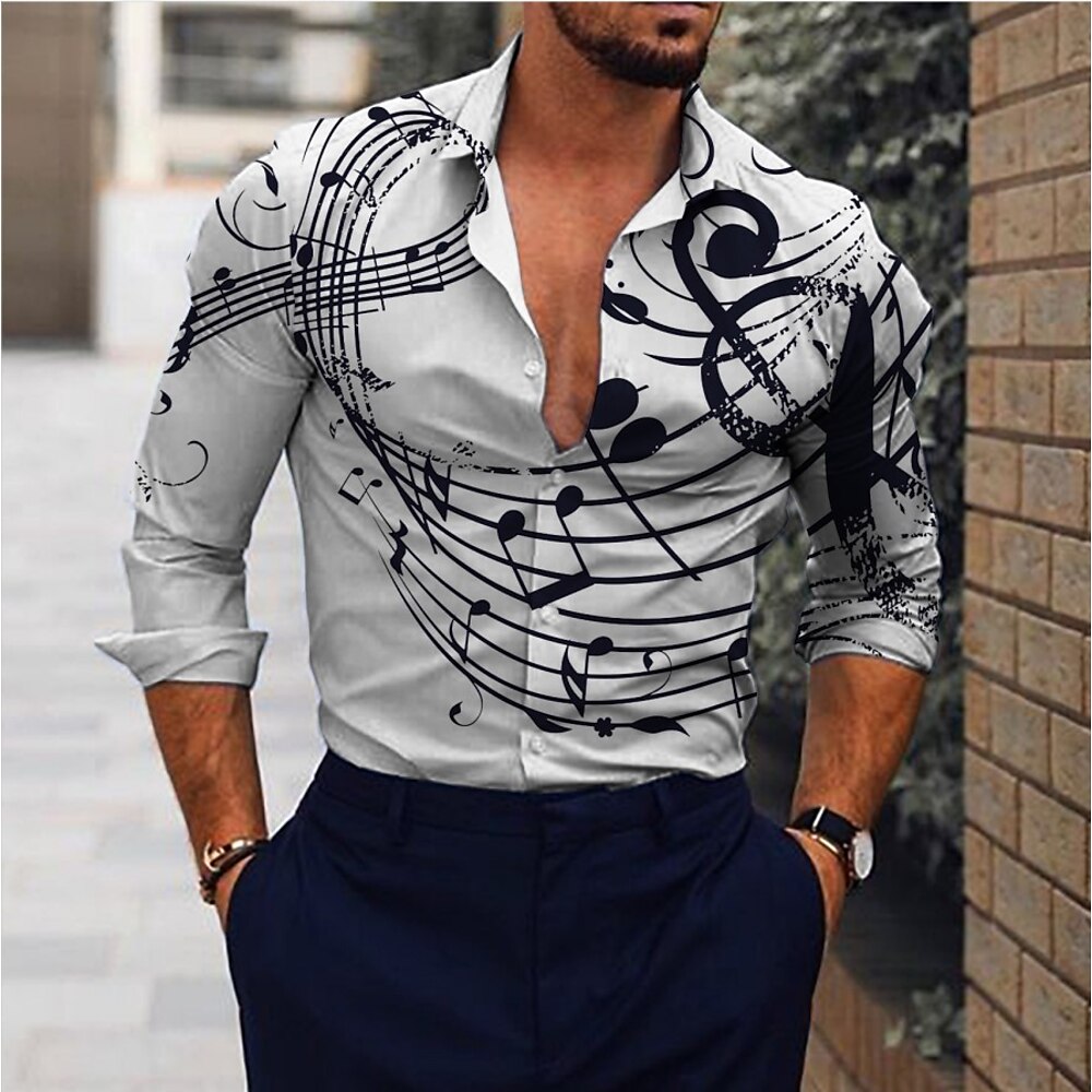 Herren Musik Bemerkung Hemd Knopfhemd Langarm Modisch Designer Brautkleider schlicht Outdoor Casual Festtage Sommer Frühling Umlegekragen Bedruckt Button-Down Weiß Rosa Blau Purpur Lightinthebox