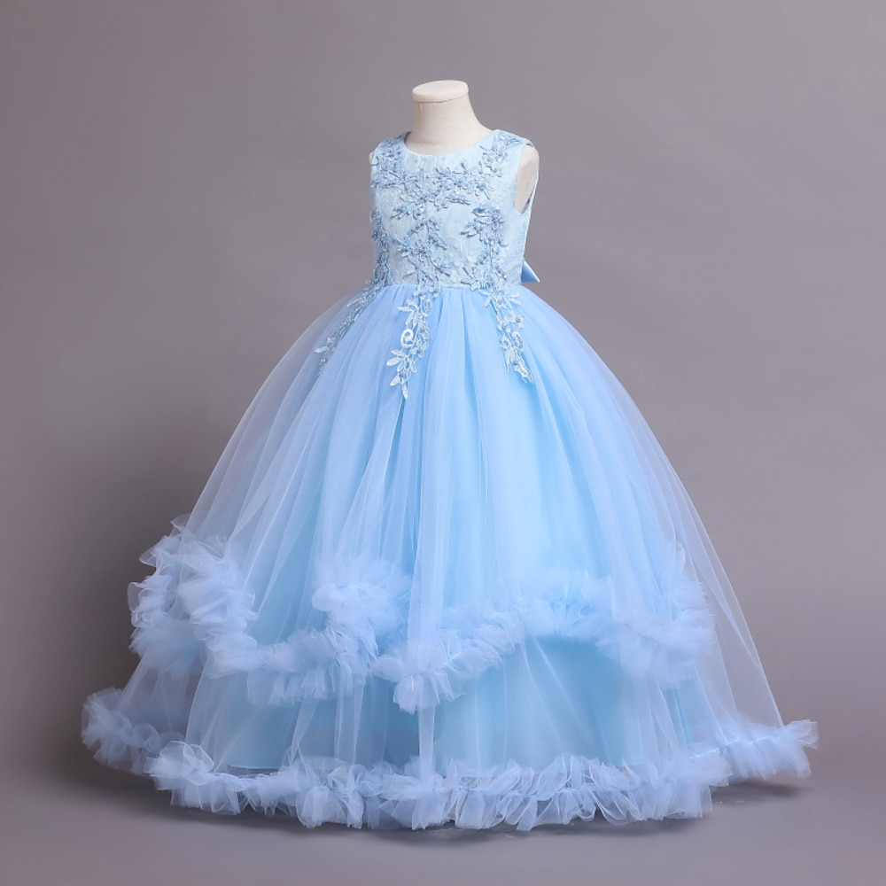 Kinder Mädchen Kleid Blume ärmellos Performance Party Spitze süßes Polyester knielanges Tüllkleid Sommer Frühling Herbst 4-13 Jahre blau Lightinthebox