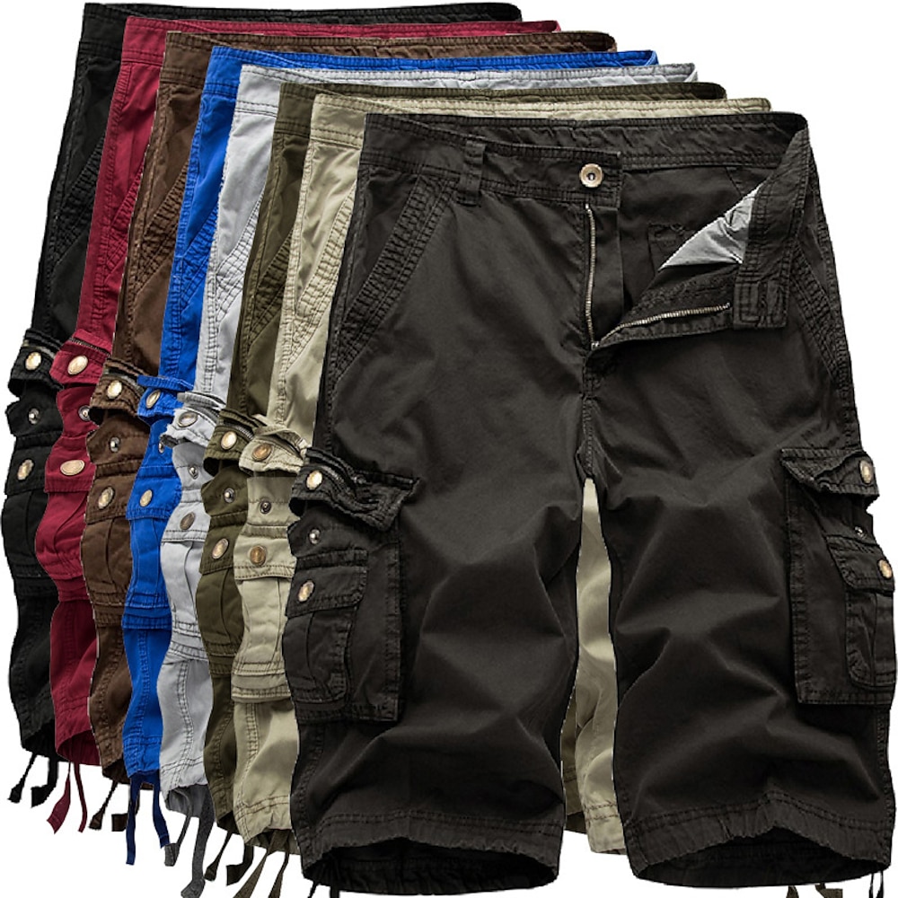 Herren Cargo Shorts Kurze Hosen Kurze Hose für Wanderer Bein Kordelzug Multi Pocket Mehrere Taschen Chinesischer Stil Atmungsaktiv Draussen Knielänge Casual Täglich Strassenmode Stilvoll Schwarz Wein Lightinthebox