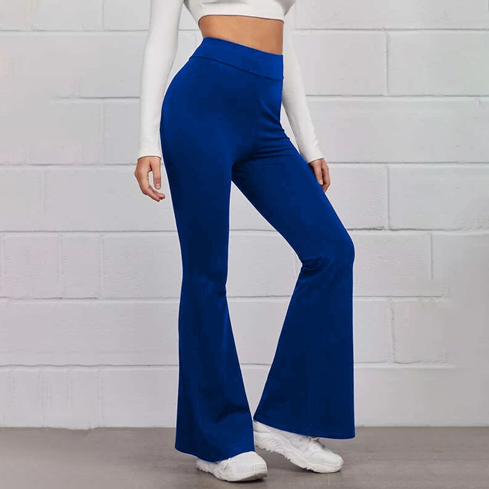 Damen Normal Bootcut Fackel Ausgestellte Hosen Modisch In voller Länge Hoher Taillenbund Glatt Weite Hosen Komfort Mikro-elastisch Casual Wochenende Schwarz Gelb Rote Blau Sommer Frühling Herbst Lightinthebox