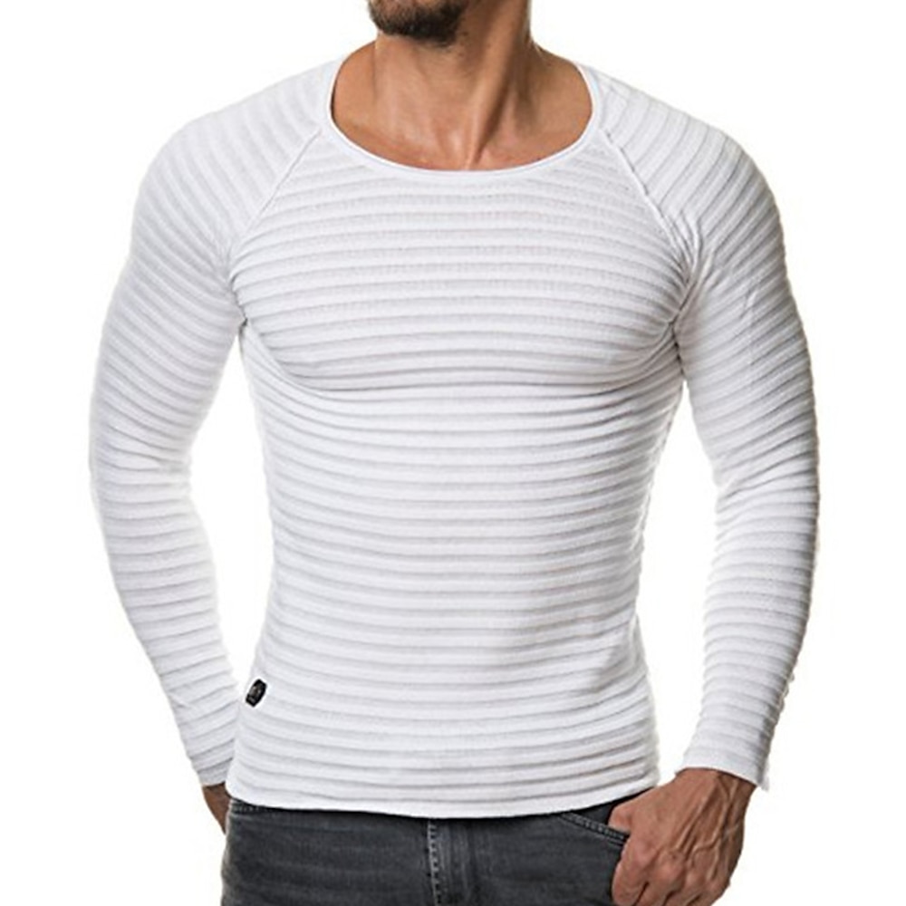 Herren T Shirt Geripptes Strick-T-Shirt langarmshirt Glatt Rundhalsausschnitt Casual Festtage Langarm Bekleidung Sport Modisch Leicht Muskel Lightinthebox