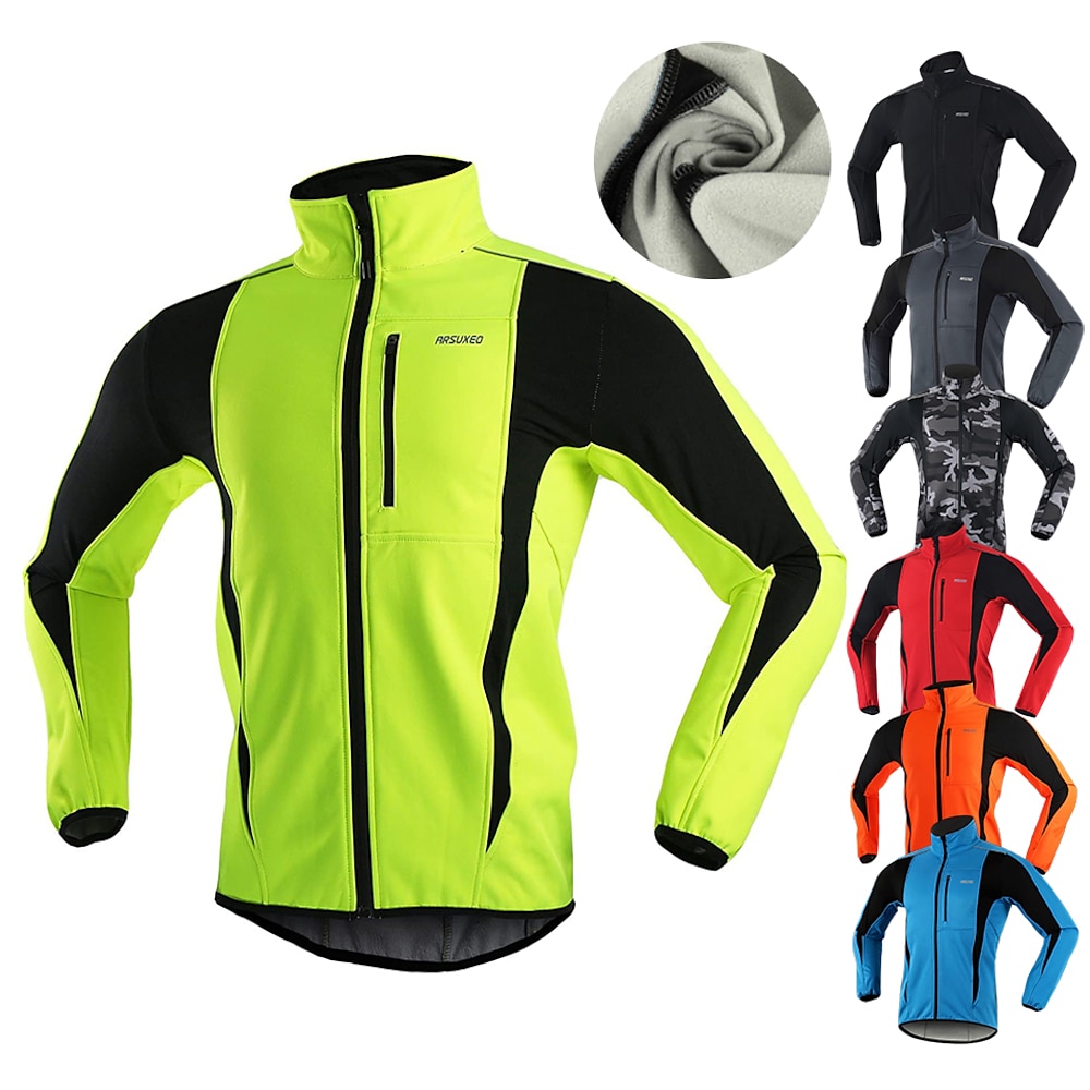 Herren Fahrradjacke Radjacke Langarm Winter Fahhrad Jacke Winter Fleecejacke Shirt mit 3 Gesäßtaschen MTB Mountain Rennrad warm halten Windundurchlässig Fleece-Futter Atmungsaktiv Schwarz Leicht Grün Lightinthebox