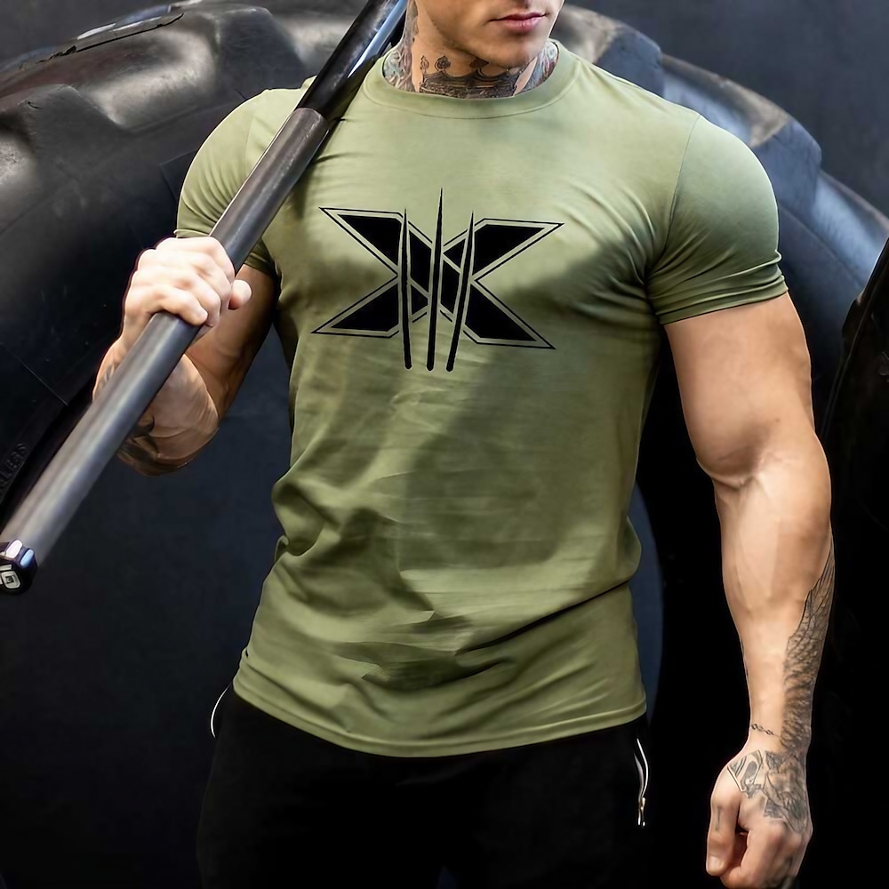 Herren Graphic Buchstabe Kratzer T Shirt Tee Baumwolle Kurzarm Grafik Hemd Schwarz Weiß Armeegrün Bequemes T-Shirt Fitness Fitnessstudio Modedesigner-Kleidung Lightinthebox