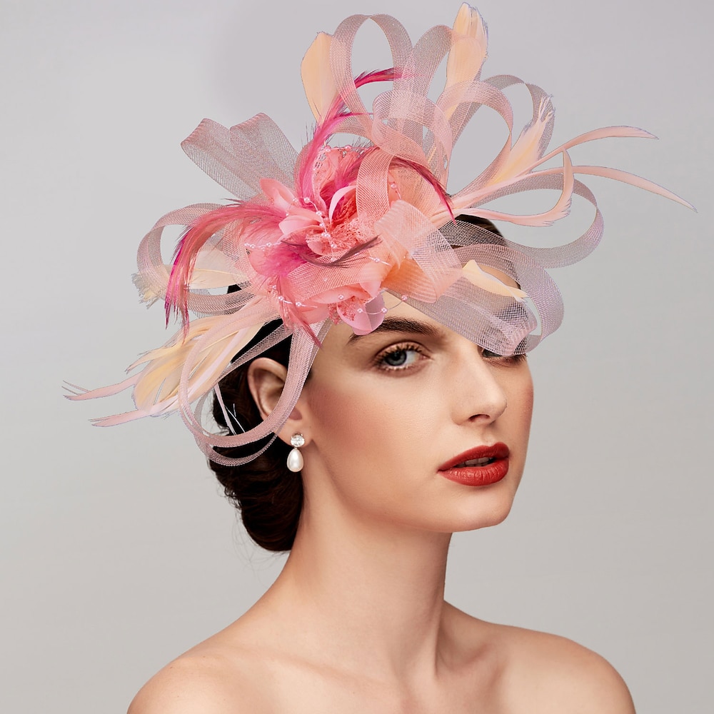 elegante Fascinator-Hüte aus Netzgewebe und Tüll, Kopfbedeckung mit Clip, Stirnband mit Feder, Blume, Blumenmuster, Kentucky Derby, Hochzeit, Teeparty, Pferderennen, Kirche, Cocktail, Vintage für Lightinthebox