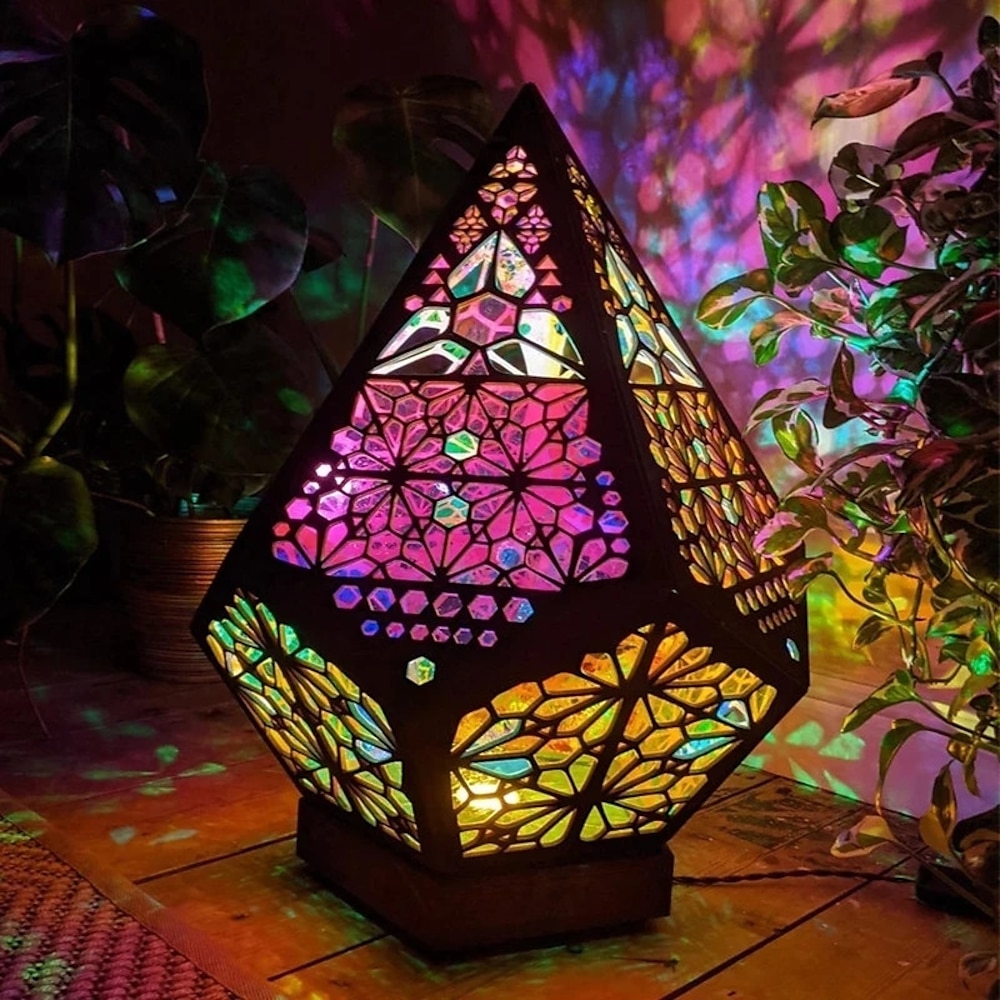 große stehlampe mit usb-aufladung böhmische hohle geometrische retro boden dekorative led bunte diamantlichter bunte 3d projektion nachtschreibtischlampe wohnkultur hochzeitsfeier Lightinthebox