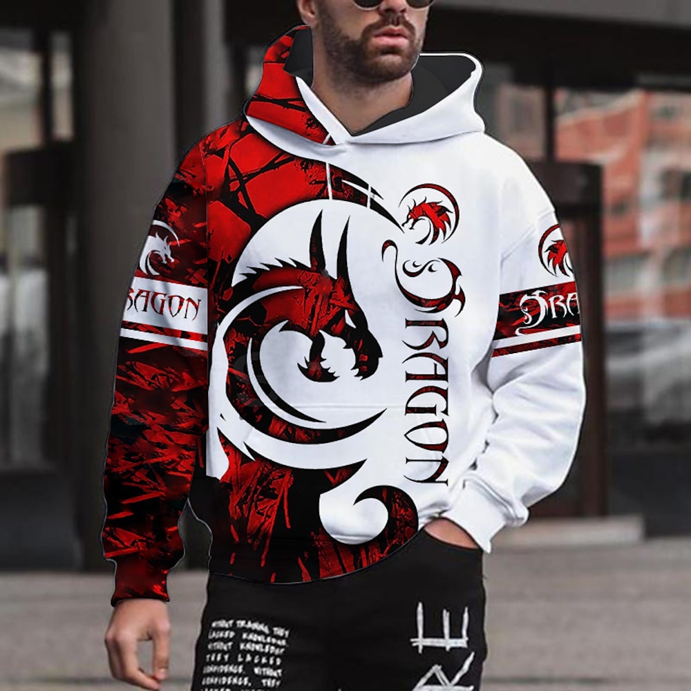 Herren Graphic Tier Hoodie Sweatshirt Kapuze Hoodies Pullover Hoodie Sweatshirt Kapuze Langarm Sweatshirt mit Kapuze Mit Kapuze Strassenmode 3D-Druck Sport Natur Täglich Weinrot Rosa Bedruckt Lightinthebox