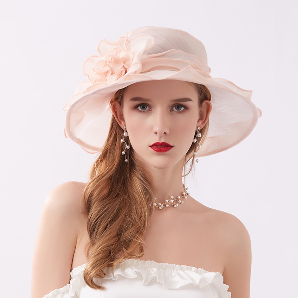 Hüte Organza Sonnenhut Teeparty Kentucky Derby Melbourne Cup Hochzeit mit Applikationen Kopfbedeckung Kopfbedeckung Kleid zum Beeindrucken 2025 Lightinthebox