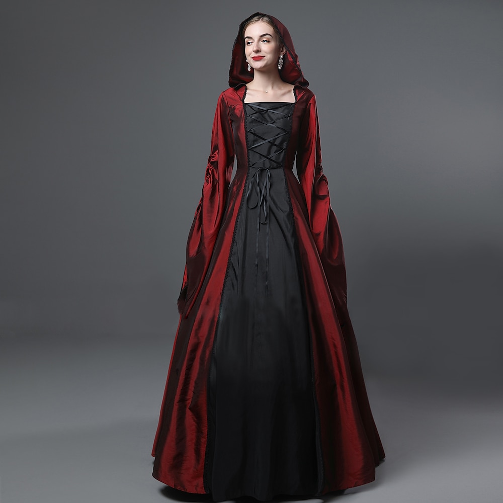 Gothic Mittelalterlich Ballkleid Boden-Länge Kleid Ballkleid Ein Hauch HEXEN Übergrössen Elfen Quaste Ballkleid Quadratischer Ausschnitt Damen Alles Keltisch königlich Halloween Karneval Maskerade Lightinthebox