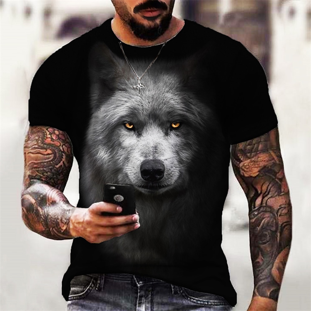 Herren Graphic Wolf T Shirt Kurzarm T-Shirt 3D-Druck Rundhalsausschnitt Hemd Designer Klassisch Brautkleider schlicht Täglich Sport Wochenende Schwarz Grau Sommer Bekleidung S M L XL XXL 3XL 4XL Lightinthebox