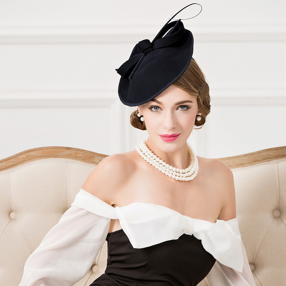 Fascinator-Hüte, Kopfbedeckung, Woll-Untertassenhut, Hochzeit, Pferderennen, Damentag, Cocktail, elegant mit Kopfbedeckung, Kopfbedeckung, Kleid zum Beeindrucken 2024 Lightinthebox