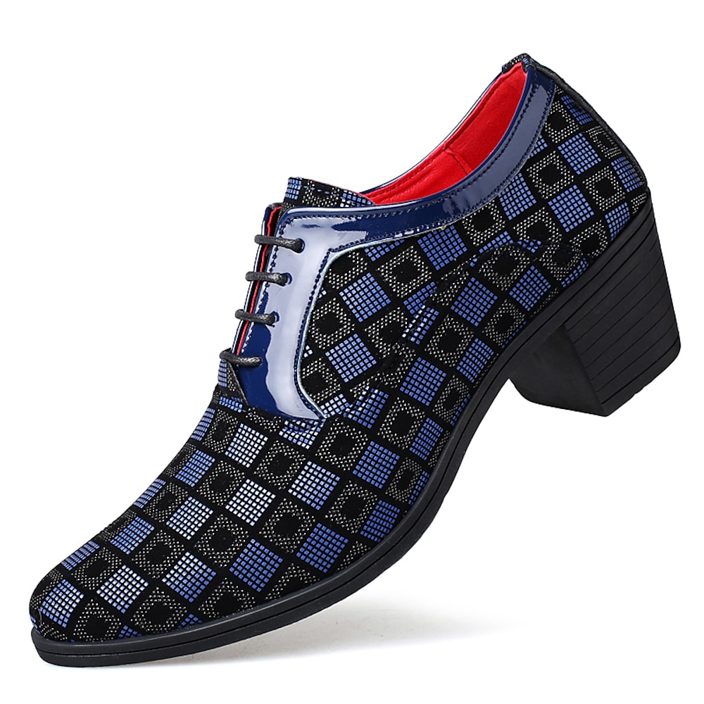 Gemusterte Herrenschuhe mit Blockabsatz und Schnürung - geometrisches Design in Blau und Schwarz für Partys, formelle Anlässe und Tanzveranstaltungen Lightinthebox